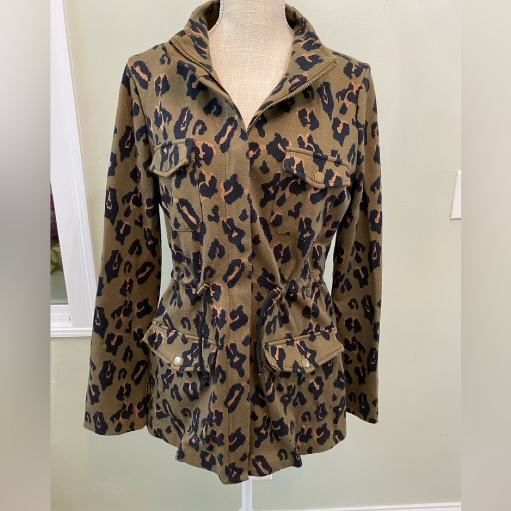 ANTHROPOLOGIE TABITHA ANIMAL PRINT JACKET GREEN MEDIUM EUC